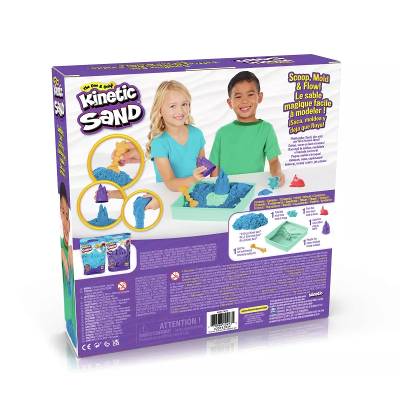 Kinetic Sand, Zestaw piaskownicy, Kreatywne prezenty wielkanocne, zawiera 1 funt niebieskiego formowalnego piasku do zabawy, 4 narzędzia i foremki, pojemnik do przechowywania, zabawki sensoryczne dla dzieci od 3 lat