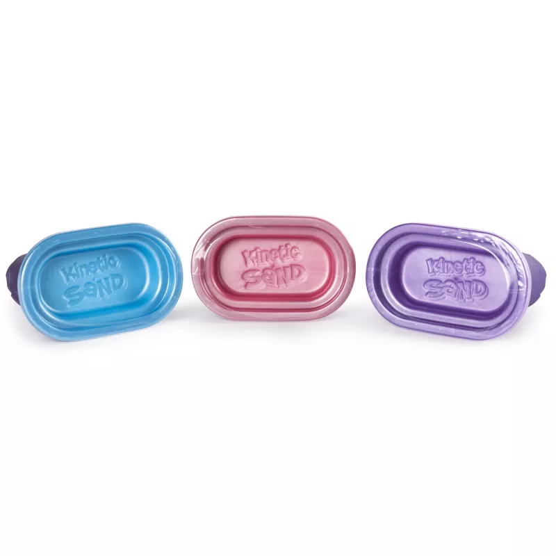 Kinetic Sand, Zestaw 3 opakowań Shimmer Sand z foremkami i 340g, Piasek kinetyczny dla dzieci, 4 lata, Nietoksyczny, Plastik, Niebieski, Różowy, Fioletowy