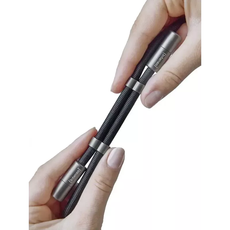 Intenso USB-C Ładująca Smycz Naszyjnik na Telefon Kabel 60W Szybkie Ładowanie Regulowana Długość 1,65m Nylon Czarny