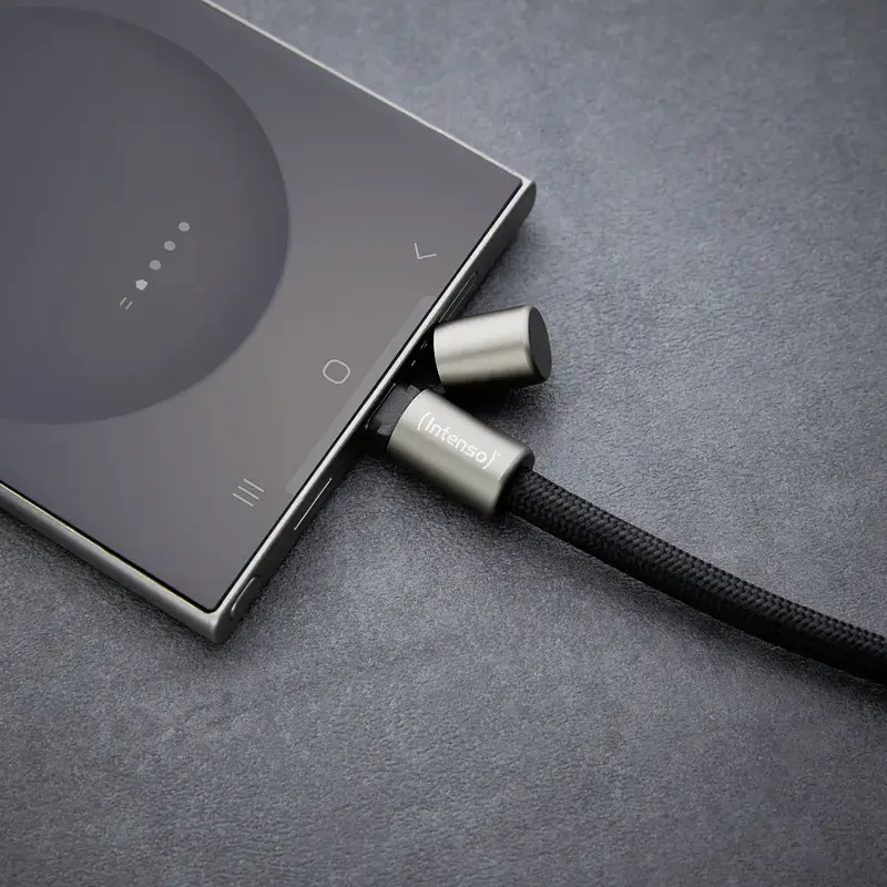 Intenso USB-C Ładująca Smycz Naszyjnik na Telefon Kabel 60W Szybkie Ładowanie Regulowana Długość 1,65m Nylon Czarny