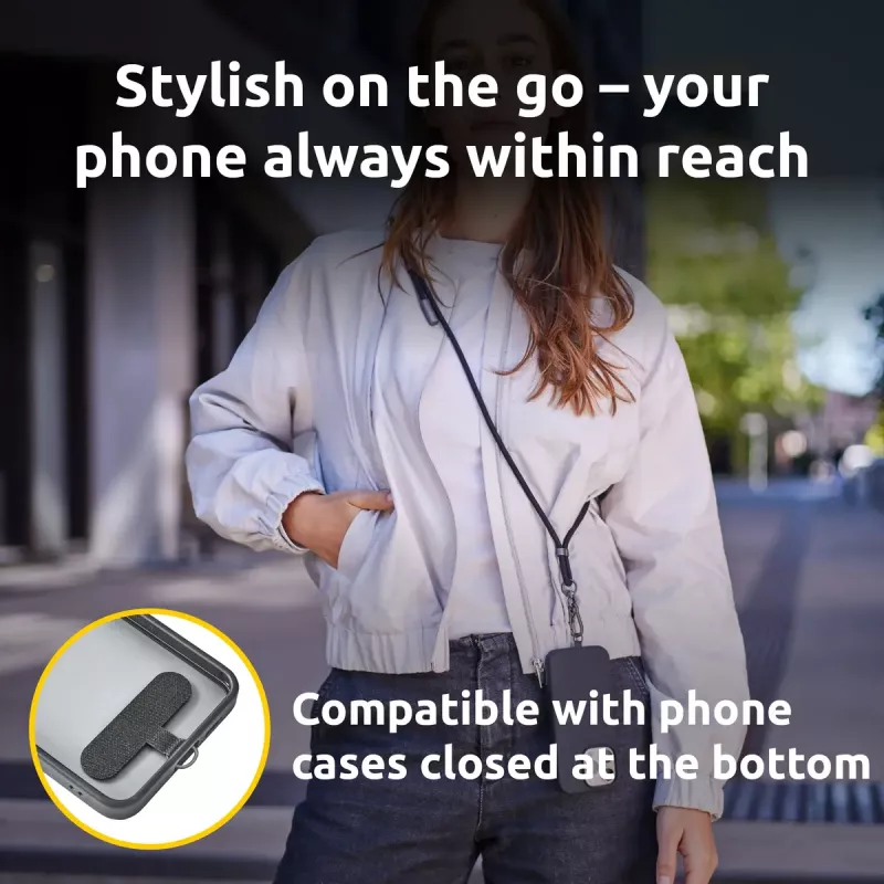 Intenso USB-C Ładująca Smycz Naszyjnik na Telefon Kabel 60W Szybkie Ładowanie Regulowana Długość 1,65m Nylon Czarny