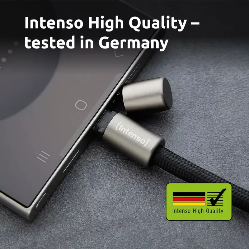 Intenso USB-C Ładująca Smycz Naszyjnik na Telefon Kabel 60W Szybkie Ładowanie Regulowana Długość 1,65m Nylon Czarny