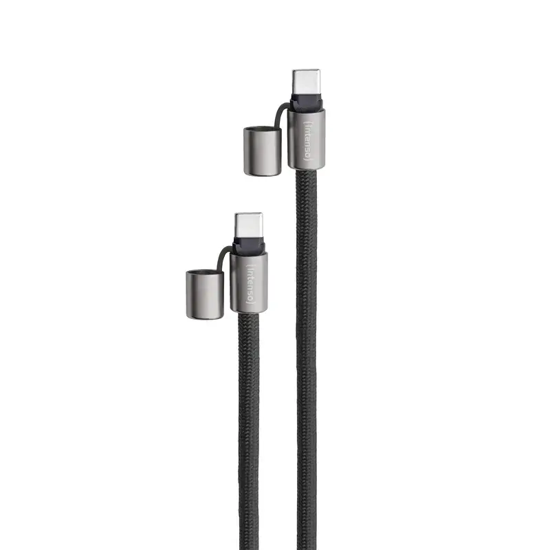 Intenso USB-C Ładująca Smycz Naszyjnik na Telefon Kabel 60W Szybkie Ładowanie Regulowana Długość 1,65m Nylon Czarny