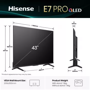 Hisense 43E77Q PRO 109.2 cm (43 cale) 4K Ultra HD Smart TV Wi-Fi Czarny