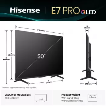 Hisense 50E77Q PRO 127 cm (50 cali) 4K Ultra HD Smart TV Wi-Fi Czarny