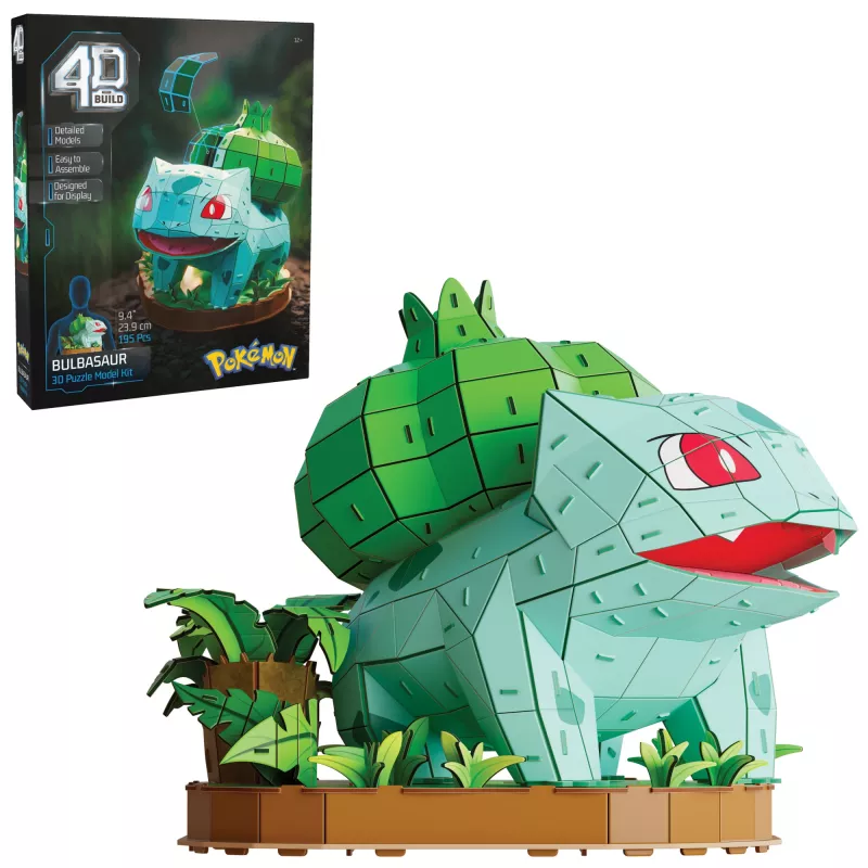 4D Build, model 3D Pokémon Bulbasaur, figurka Pokémon, kolekcja Kanto First Partner, dekoracja na biurko, 195 elementów, dla wieku 12+