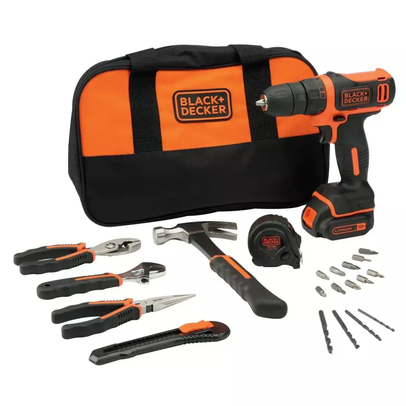 Pistol Grip Drill Czarny & Decker BDCDD12-QW, Keyless, 1.5 Ah