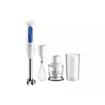 Blender ręczny Braun Household MultiQuick 3 MQ30202M, 900 W, biały/niebieski, z rozdrabniaczem i trzepaczką