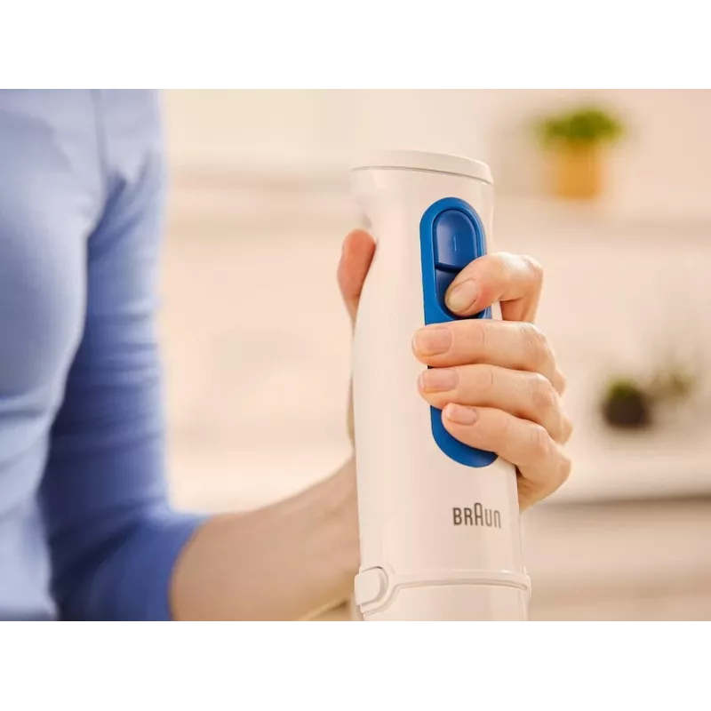 Blender ręczny Braun Household MultiQuick 3 MQ30202M, 900 W, biały/niebieski, z rozdrabniaczem i trzepaczką