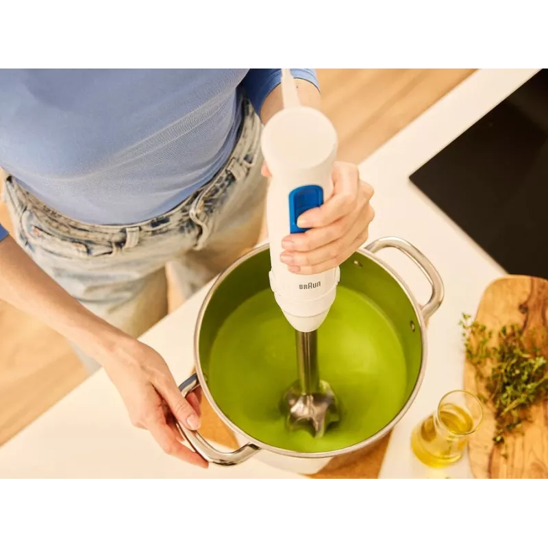 Blender ręczny Braun Household MultiQuick 3 MQ30202M, 900 W, biały/niebieski, z rozdrabniaczem i trzepaczką