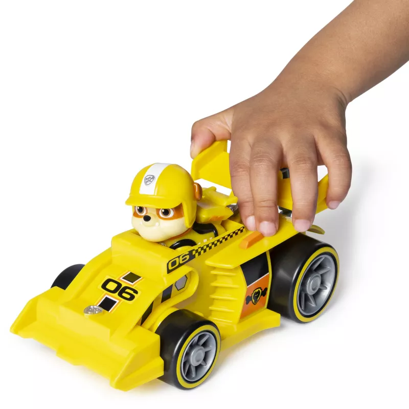 PAW Patrol , Ready, Race, Rescue Rubble’s Race & Go Deluxe Vehicle with Sounds, for Kids Aged 3 and Up