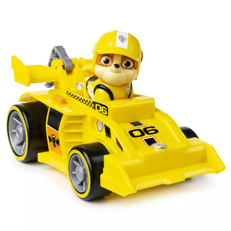 PAW Patrol , Ready, Race, Rescue Rubble’s Race & Go Deluxe Vehicle with Sounds, for Kids Aged 3 and Up