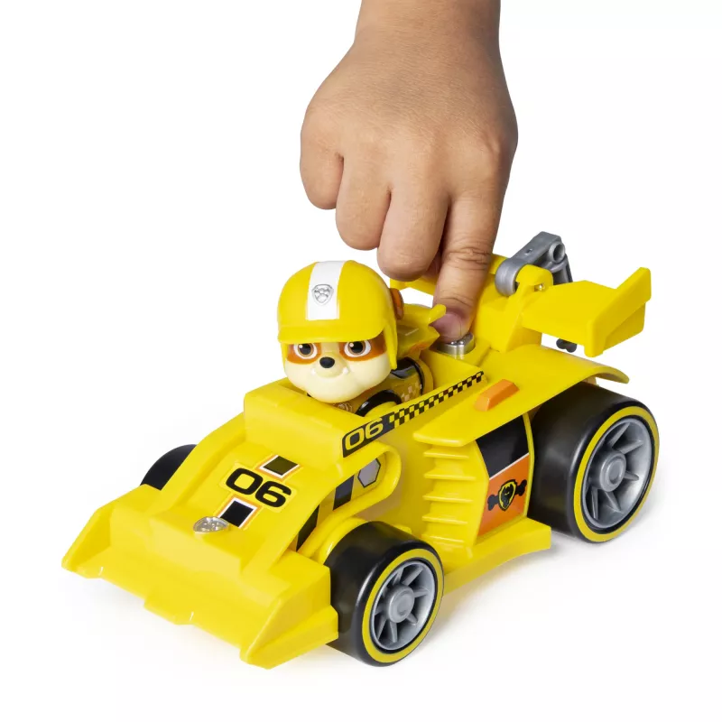 PAW Patrol , Ready, Race, Rescue Rubble’s Race & Go Deluxe Vehicle with Sounds, for Kids Aged 3 and Up