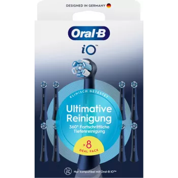 Oral-B iO Ultimate Clean wymienne końcówki szczoteczki — 8 szt., czarny, do doskonałego usuwania płytki nazębnej