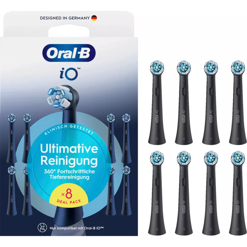 Oral-B iO Ultimate Clean wymienne końcówki szczoteczki — 8 szt., czarny, do doskonałego usuwania płytki nazębnej