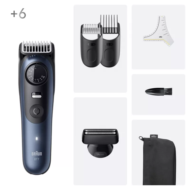 Braun BeardTrimmer 7 BT7520 Bateria 40 2 cm Wet & Dry Czarny, Niebieski