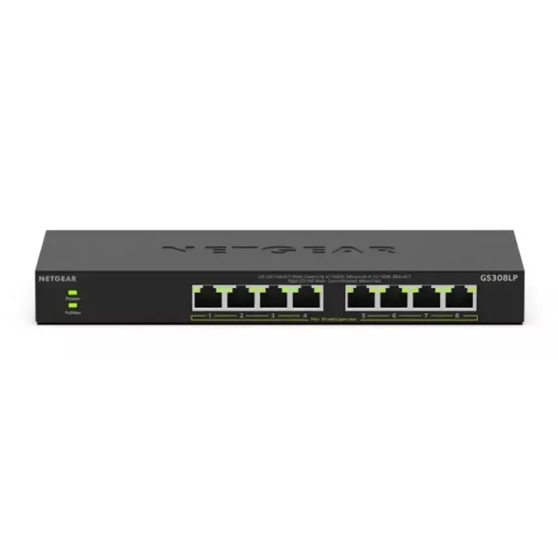 NETGEAR GS308LP Niezarządzalny przełącznik Gigabit Ethernet (10/100/1000) Power over Ethernet (PoE) Desktop Czarny