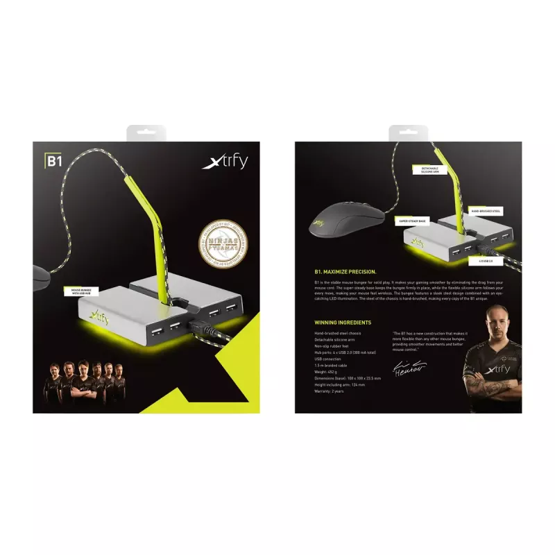 Xtrfy B1 Mouse Bungee LED uchwyt na mysz z 4-portowym hubem USB 2.0