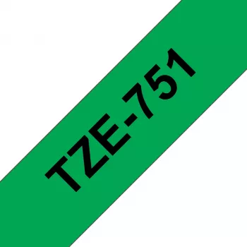 Laminowana taśma etykietująca Brother TZe-751 24 mm — czarny na zielonym, 8 m, szara kaseta