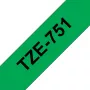 Laminowana taśma etykietująca Brother TZe-751 24 mm — czarny na zielonym, 8 m, szara kaseta