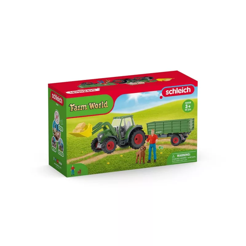 Ciągnik z przyczepą Schleich FARM WORLD 42608 Czarny Zielony Czerwony Żółty