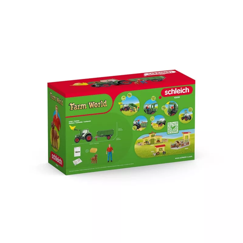 Ciągnik z przyczepą Schleich FARM WORLD 42608 Czarny Zielony Czerwony Żółty
