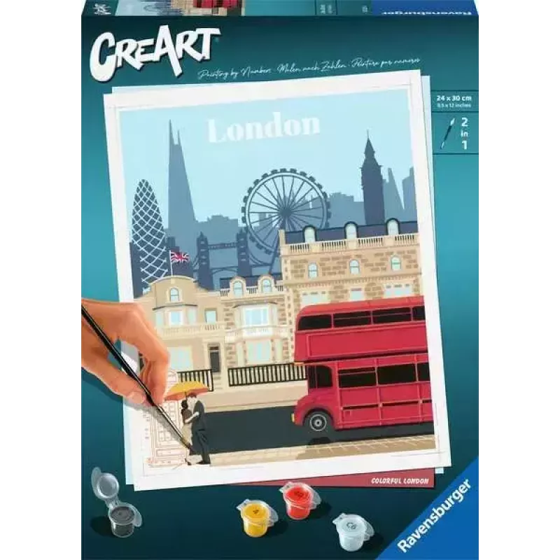 Zestaw do malowania Ravensburger CreArt — Kolorowy Londyn (model 23525) do malowania na płótnie z numerowanym przewodnikiem