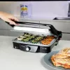 Grill kontaktowy CECOTEC Rock'nGrill 2000 — 2000 W, prostokątny, czarny/stal nierdzewna, regulowany termostat, 340×330×130 mm