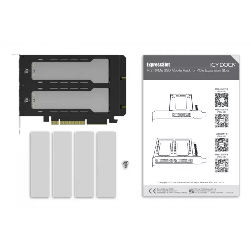 Icy Dock ExpressSlot Elite karta interfejsu MB842MP-B — adapter PCIe hot-swap na zatoki 2,5 cala, czarny/srebrny