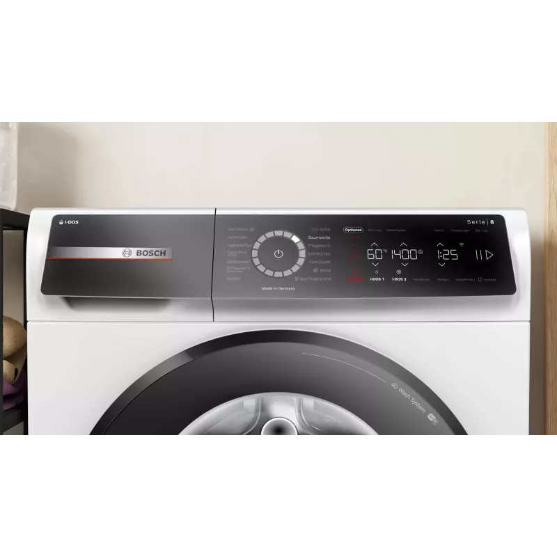 Bosch Serie 8 WGB244A40 pralka ładowana od frontu, 9 kg, 1400 obr./min, i-Dos, biało-czarna