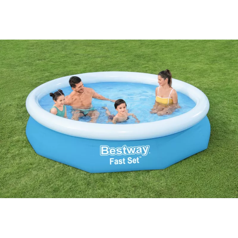 Bestway Fast Set Okrągły basen dmuchany zestaw 3,05 m x 66 cm, 3200 L, basen dmuchany, dla dzieci i dorosłych, niebieski, biały, 9,26 kg