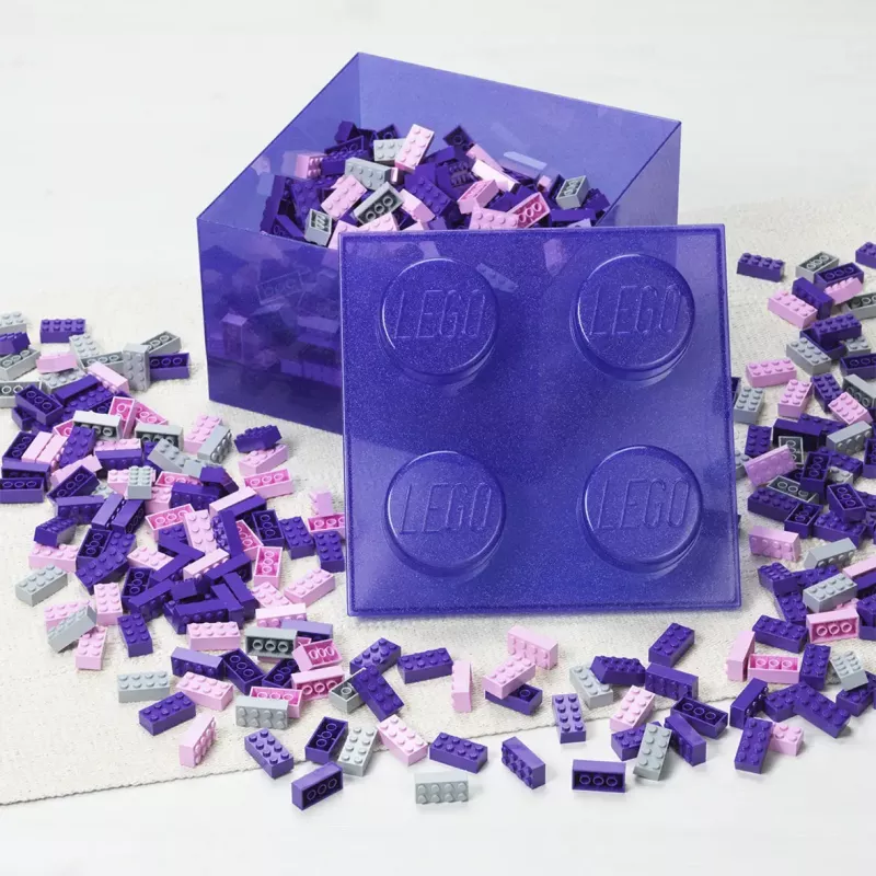 Pojemnik do przechowywania Room Copenhagen LEGO Storage Brick 4 Top Lid Glitter — fioletowy/przezroczysty