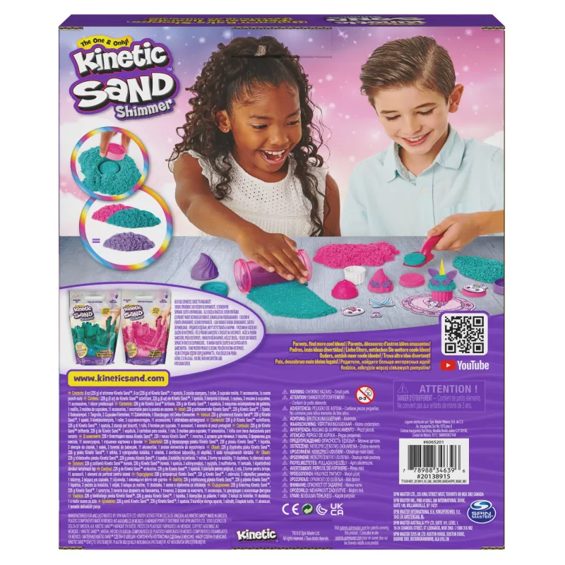 Kinetic Sand Shimmer, zestaw Unicorn Bake Shoppe, 16 uncji (mieniący się turkus i różowy neon), 8 jednorożcowych narzędzi, zabawki sensoryczne dla dzieci od 3 lat