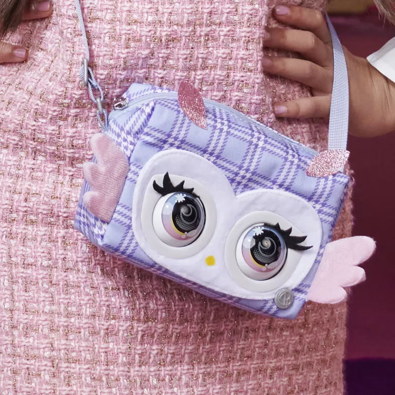 Purse Pets, Print Perfect Hoot Couture Owl, interaktywna zabawka-zwierzak i torebka z ponad 30 dźwiękami i reakcjami, zabawki dla dziewczynek od 5 lat
