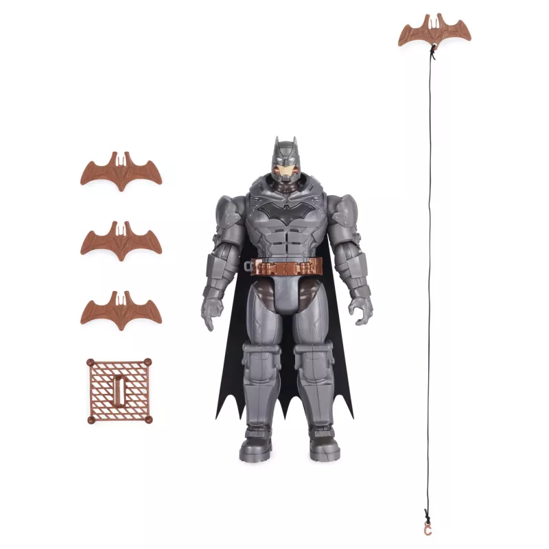 DC Comics , Battle Strike Batman 12-calowa figurka akcji, 5 akcesoriów, 20+ dźwięków, kolekcjonerskie zabawki dla dzieci dla chłopców i dziewczynek od 3 lat