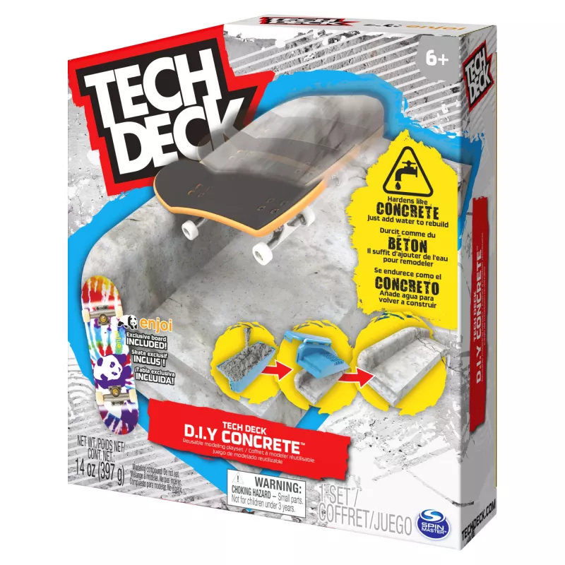 Zestaw modelarski Tech Deck DIY Concrete wielokrotnego użytku z ekskluzywnym fingerboardem Enjoi, poręczą, formami, zestaw do skateparku, zabawka dla chłopców i dziewczynek od 6 lat