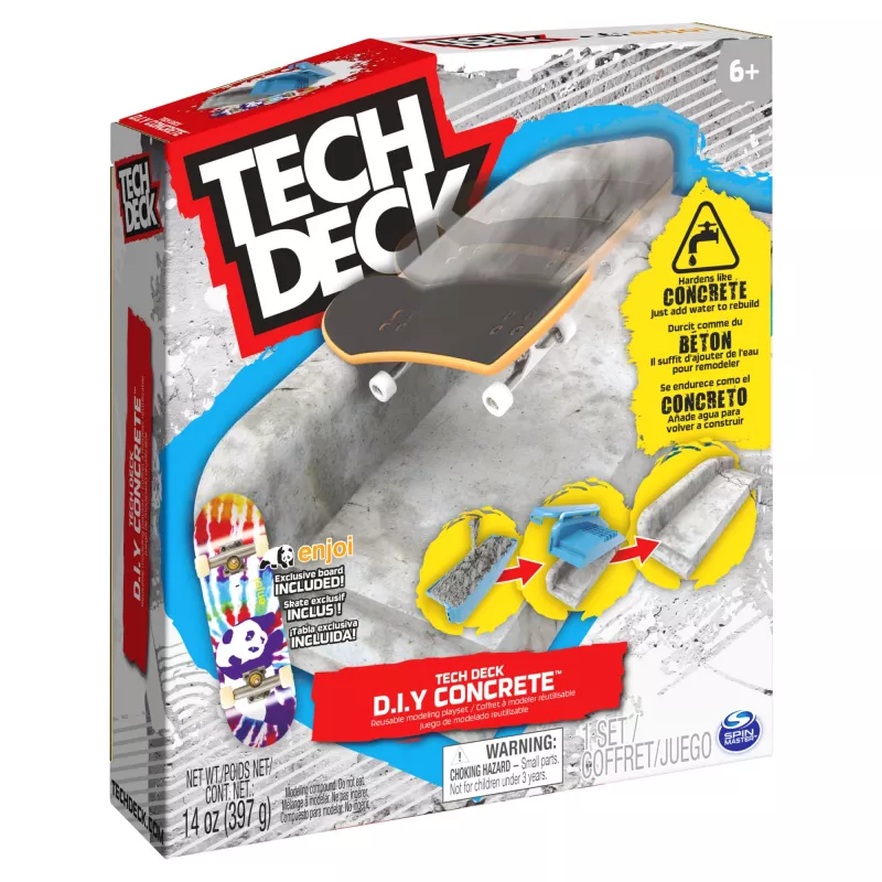 Zestaw modelarski Tech Deck DIY Concrete wielokrotnego użytku z ekskluzywnym fingerboardem Enjoi, poręczą, formami, zestaw do skateparku, zabawka dla chłopców i dziewczynek od 6 lat