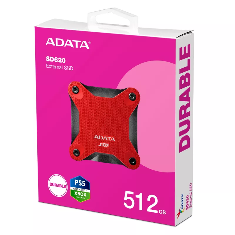 Zewnętrzny dysk SSD ADATA SD620 512 GB, USB 3.2 Gen 2 Micro-USB B, czerwony, silikonowa obudowa