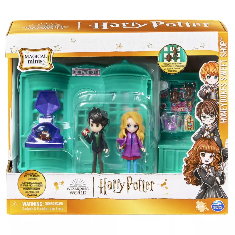 Wizarding World Harry Potter, Magical Minis Honeydukes Sweet Shop z 2 ekskluzywnymi figurkami i 5 akcesoriami, zabawki dla dzieci w wieku od 6 lat