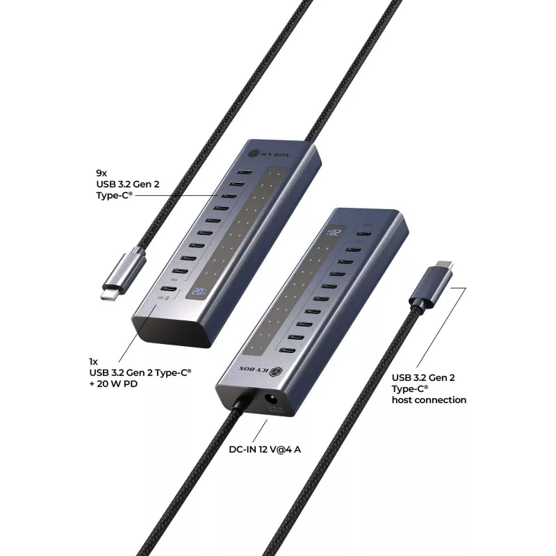 USB hub icybox IB-HUB1450-C31 — 10 portów, USB 3.2