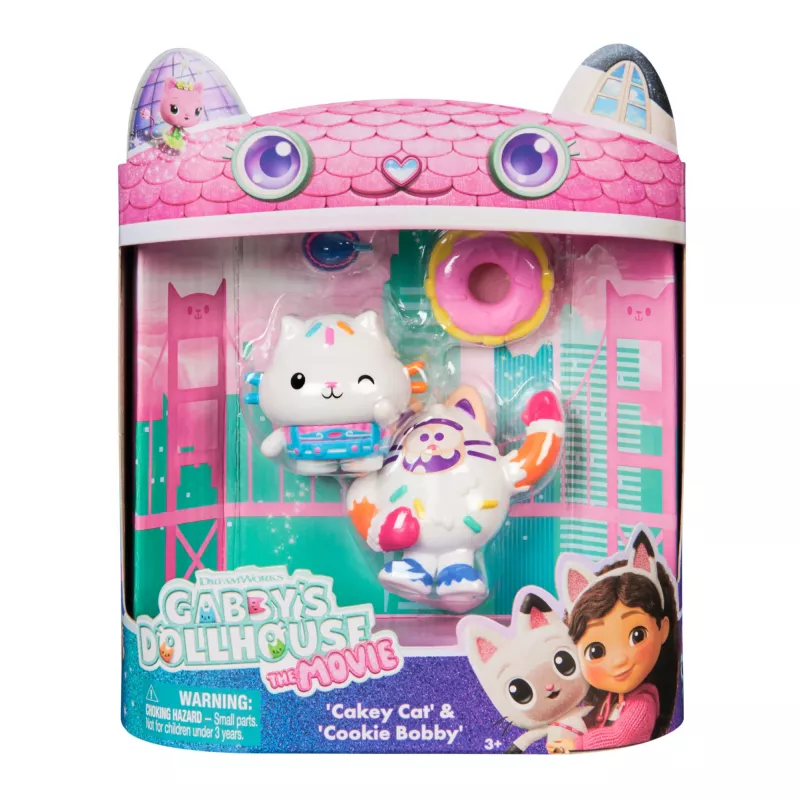 Gabby's Dollhouse: Film, Cakey Cat i Cookie Bobby, figurki z 2 akcesoriami, zabawki dla dziewczynek i chłopców od 3 lat
