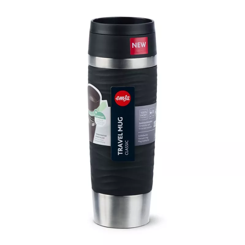 Kubek termiczny EMSA Travel Mug Waves Grande 500 ml czarny, stal nierdzewna