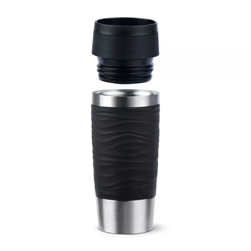 EMSA Travel Mug Waves 360 ml czarny kubek termiczny ze stali nierdzewnej