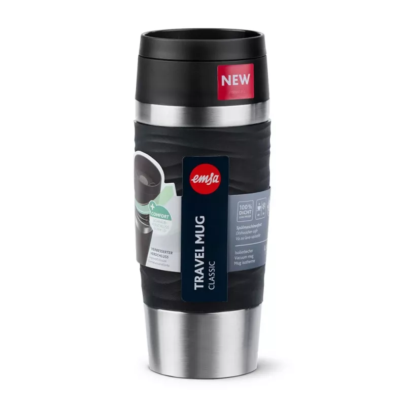 EMSA Travel Mug Waves 360 ml czarny kubek termiczny ze stali nierdzewnej