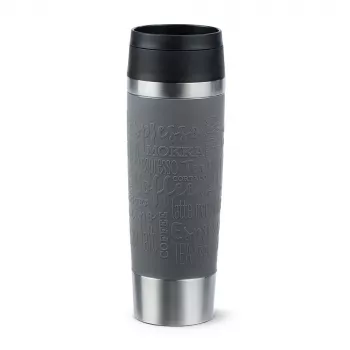 Kubek termiczny EMSA Classic Grande 500 ml — szary, stal nierdzewna, silikonowa osłona, polipropylenowa pokrywka, Ø 8,3 cm × 240 mm