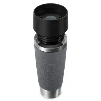 Kubek termiczny EMSA Classic Grande 500 ml — szary, stal nierdzewna, silikonowa osłona, polipropylenowa pokrywka, Ø 8,3 cm × 240 mm