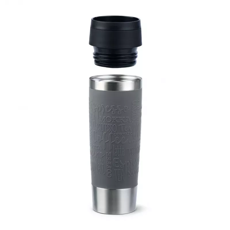 Kubek termiczny EMSA Classic Grande 500 ml — szary, stal nierdzewna, silikonowa osłona, polipropylenowa pokrywka, Ø 8,3 cm × 240 mm