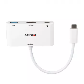 Konwerter Lindy USB 3.2 Typu C na HDMI z Portem USB Typu A i Zasilaniem