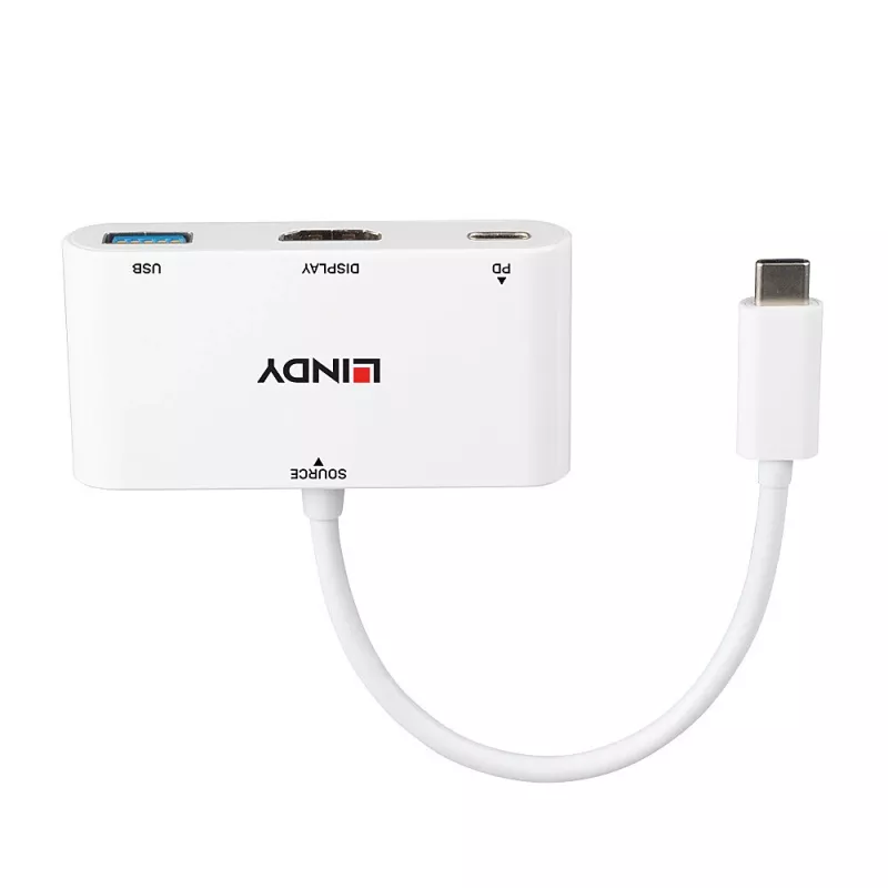 Konwerter Lindy USB 3.2 Typu C na HDMI z Portem USB Typu A i Zasilaniem