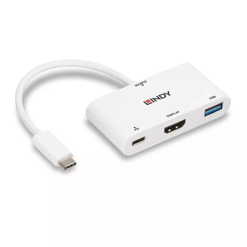 Konwerter Lindy USB 3.2 Typu C na HDMI z Portem USB Typu A i Zasilaniem